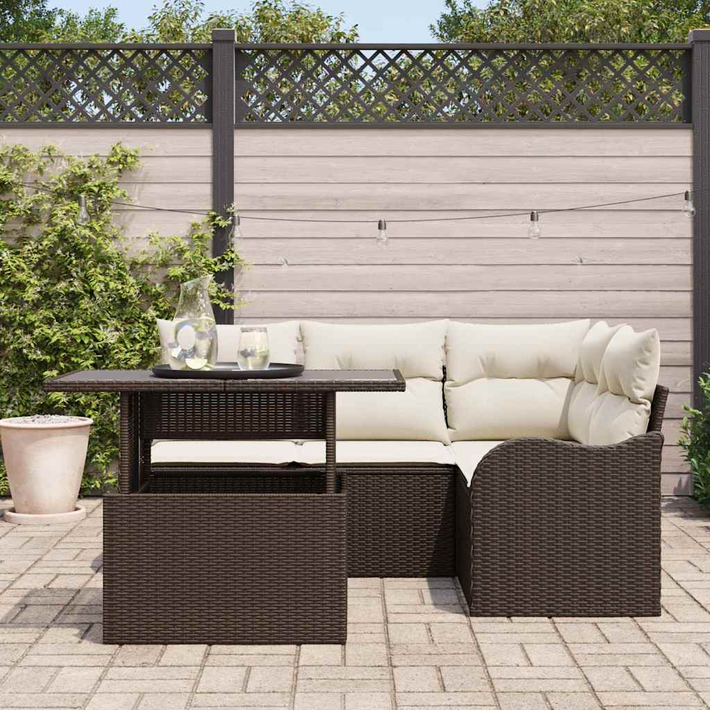Gartensofa-set mit Kissen mit Kissen 5 pcs Braun Poly Rattan