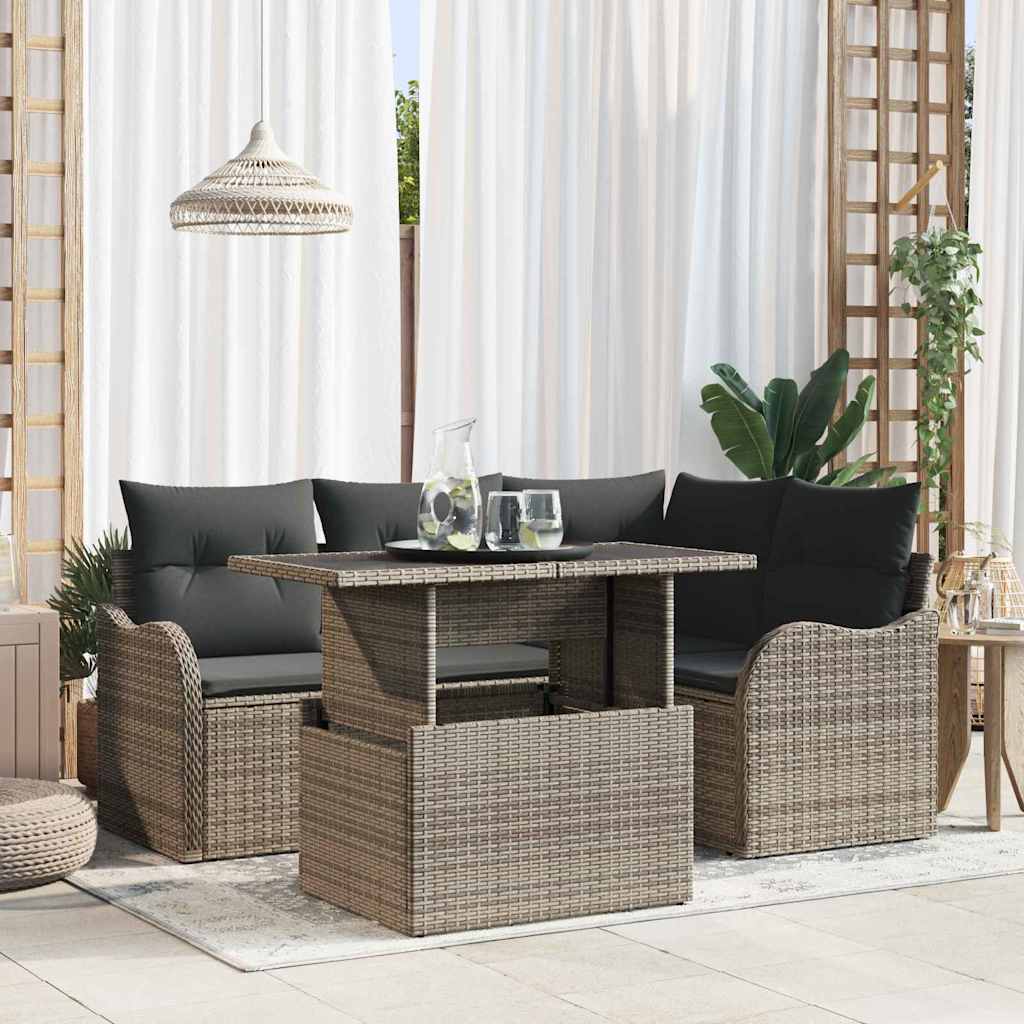 Gartensofa-set mit Kissen mit Kissen 5 pcs Grau Poly Rattan