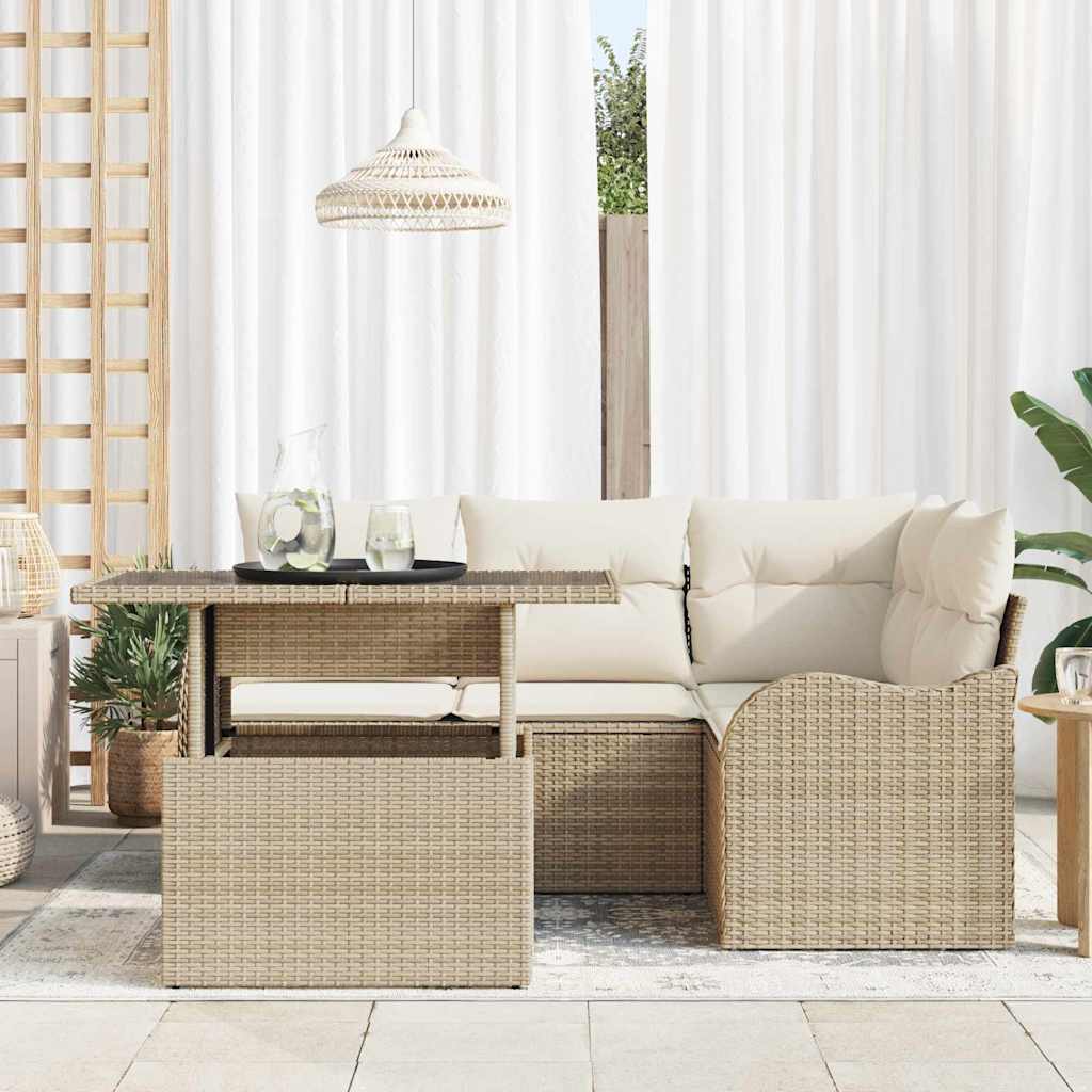 Gartensofa-set mit Kissen mit Kissen 5 pcs Beige Poly Rattan