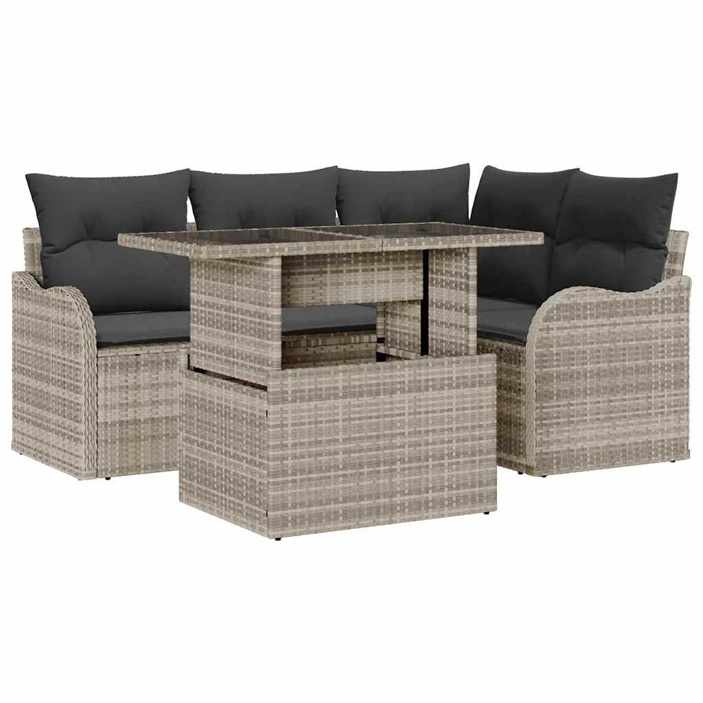 Gartensofa-set mit Kissen mit Kissen 5 pcs Hellgrau Poly Rattan