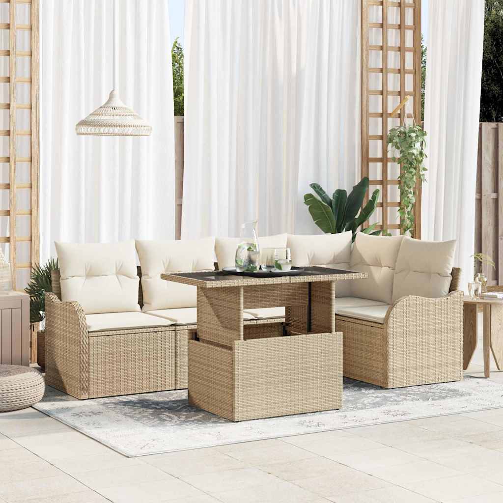 Gartensofa-set mit Kissen mit Kissen 6 pcs Beige Poly Rattan