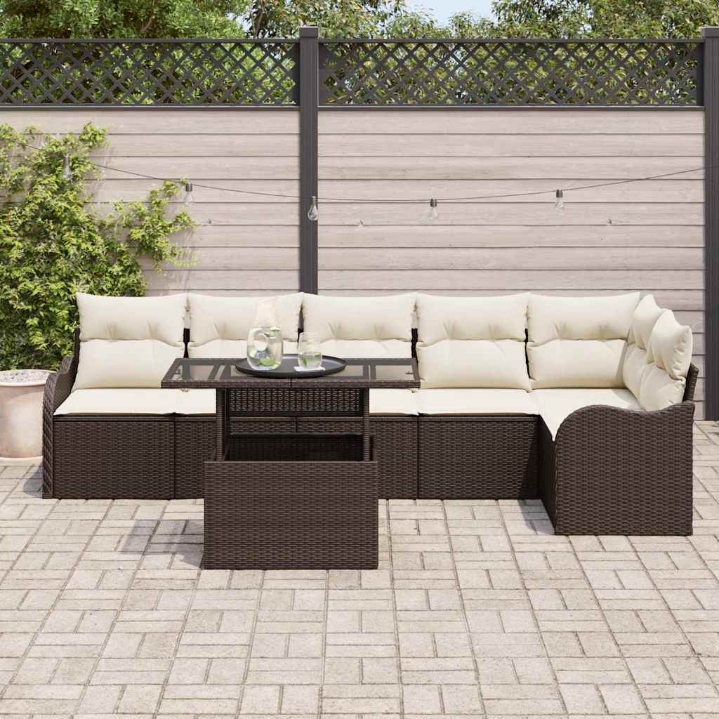 Gartensofa-set mit Kissen mit Kissen 7 pcs Braun Poly Rattan