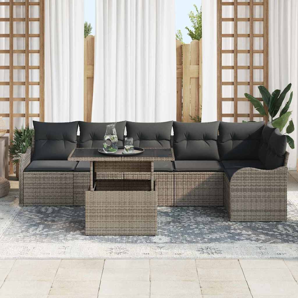 Gartensofa-set mit Kissen mit Kissen 7 pcs Grau Poly Rattan