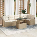 Gartensofa-set mit Kissen mit Kissen 7 pcs Beige Poly Rattan