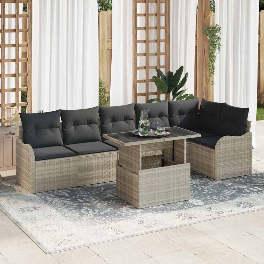 Gartensofa-set mit Kissen mit Kissen 7 pcs Hellgrau Poly Rattan