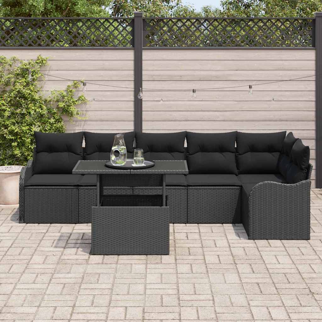 Gartensofa-set mit Kissen mit Kissen 7 pcs Schwarz Poly Rattan