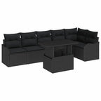 Gartensofa-set mit Kissen mit Kissen 7 pcs Schwarz Poly Rattan
