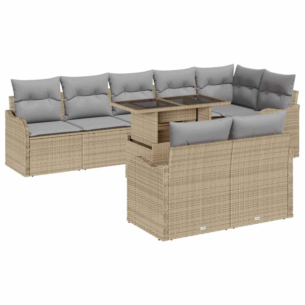 Garten-Sofa-Set mit Kissen mit Kissen 9 pcs Beige Poly Rattan