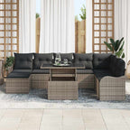 Garten-Sofa-Set mit Kissen mit Speicher 9 pcs Grau Poly Rattan