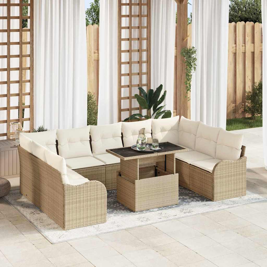 Gartensofa-set mit Kissen mit Kissen 10 pcs Beige Poly Rattan