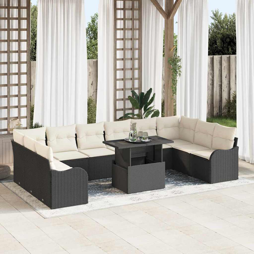 Gartensofa-set mit Kissen mit Kissen 11 pcs Schwarz Poly Rattan