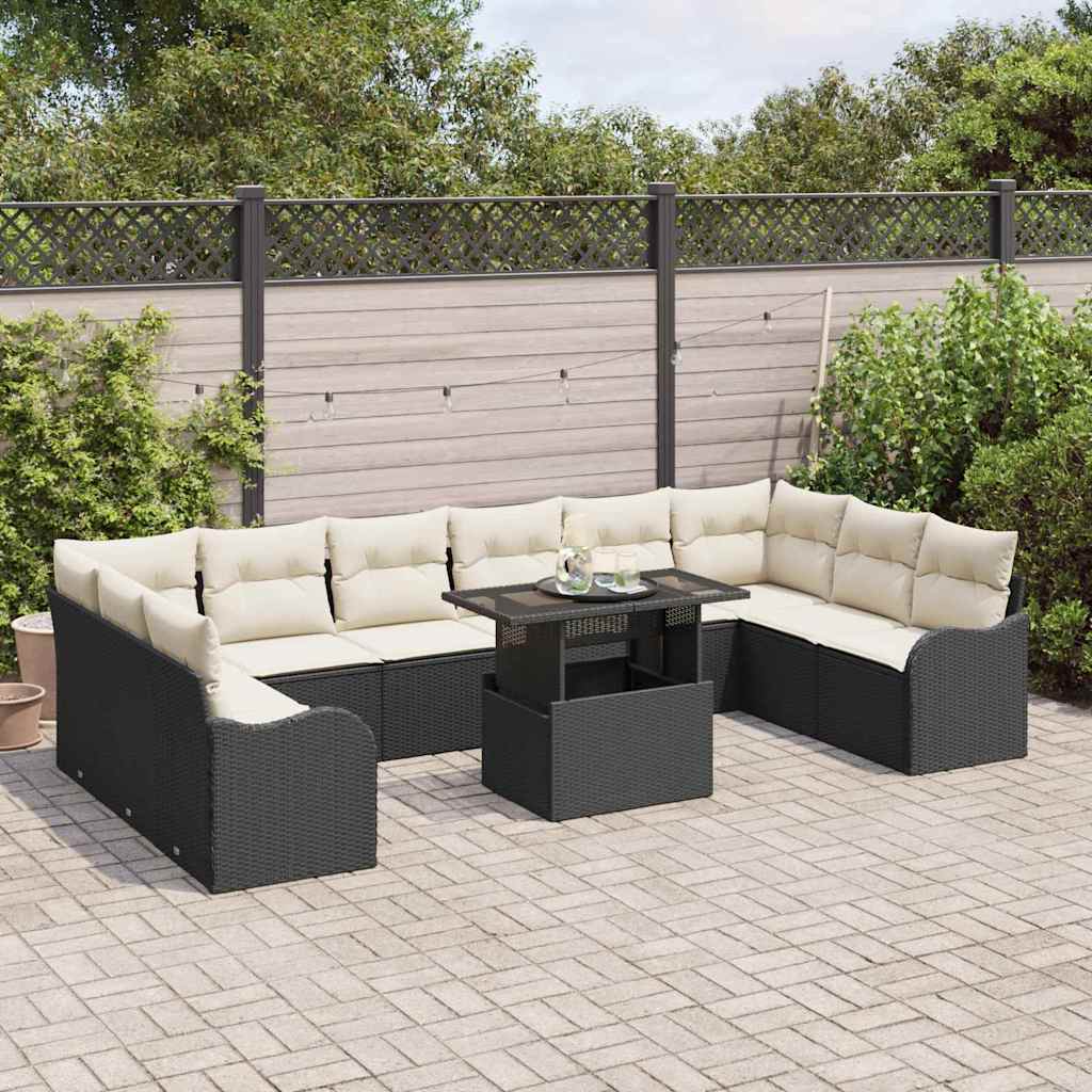 Gartensofa-set mit Kissen mit Kissen 11 pcs Schwarz Poly Rattan