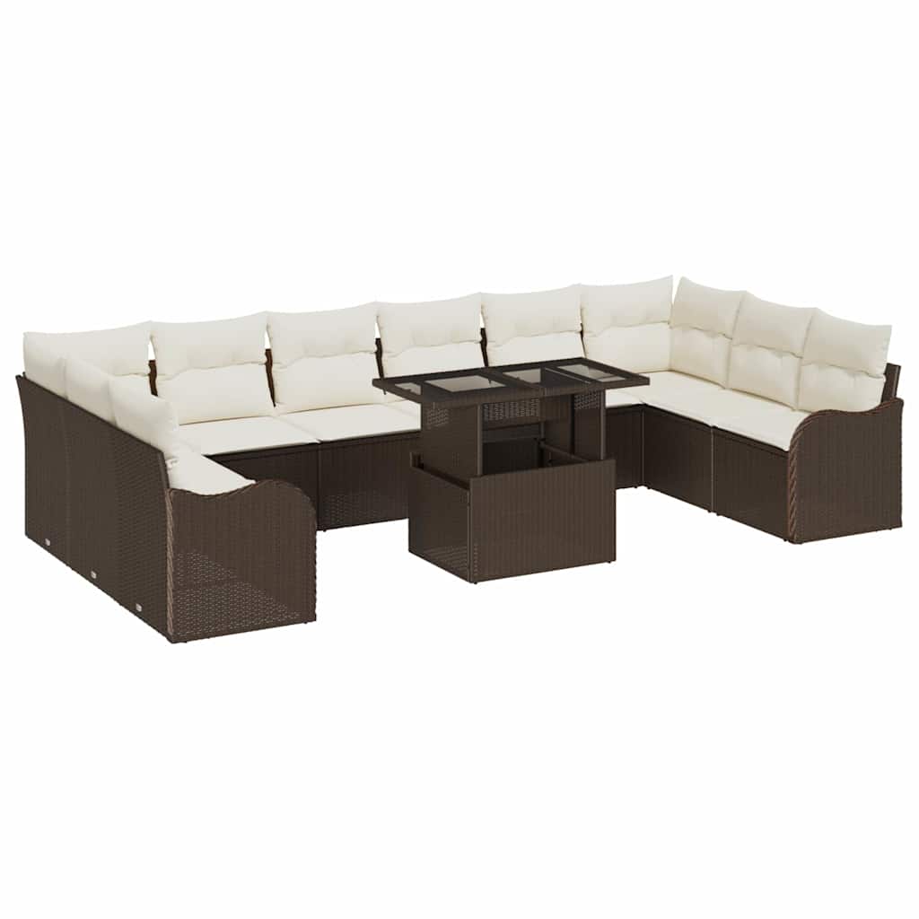 Gartensofa-set mit Kissen mit Kissen 11 pcs Braun Poly Rattan