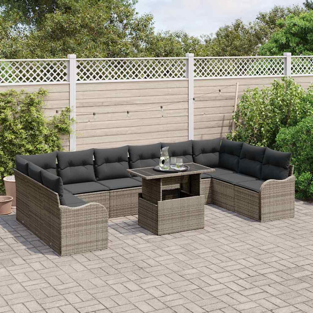 Gartensofa-set mit Kissen mit Kissen 11 pcs Grau Poly Rattan