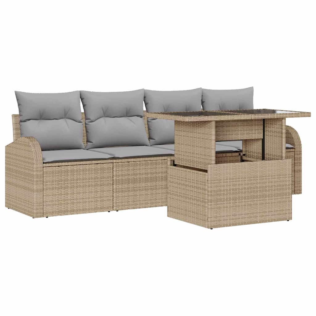 Garten-Sofa-Set mit Kissen mit Kissen 5 pcs Beige Poly Rattan