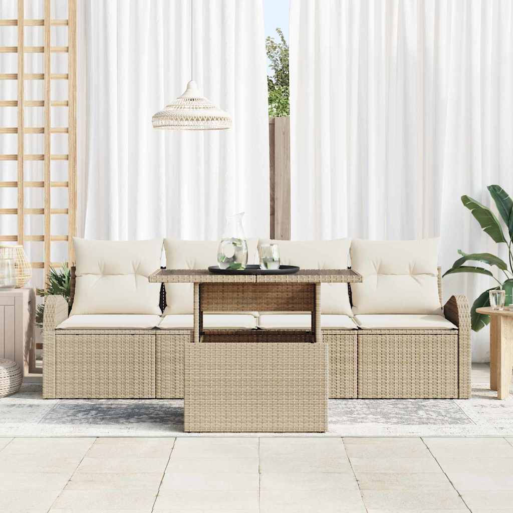 Garten-Sofa-Set mit Kissen mit Kissen 5 pcs Beige Poly Rattan