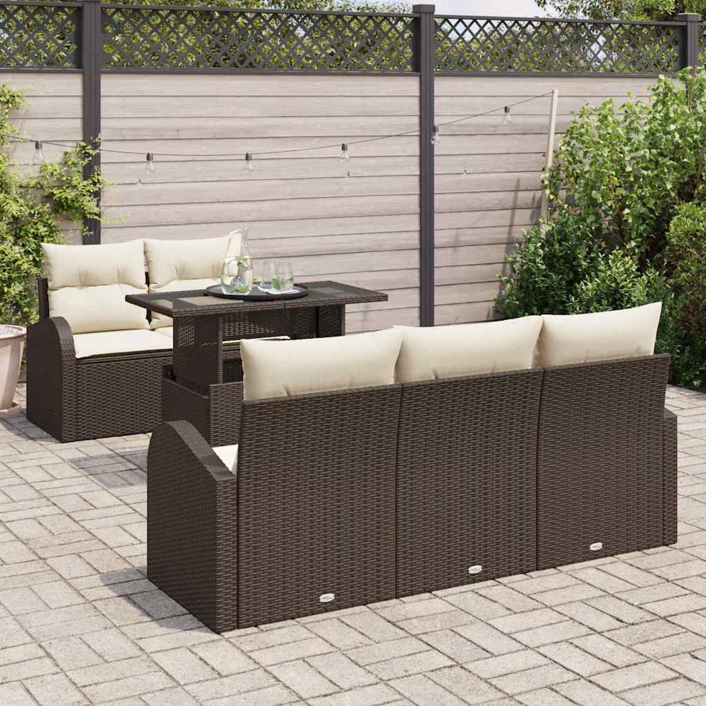 Gartensofa-set mit Kissen mit Kissen 6 pcs Braun Poly Rattan