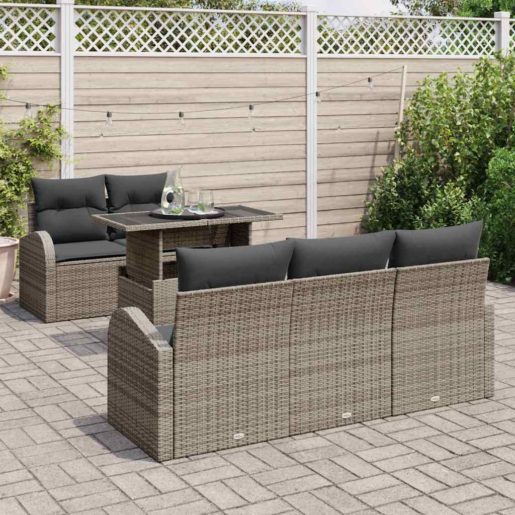 Gartensofa-set mit Kissen mit Kissen 6 pcs Grau Poly Rattan