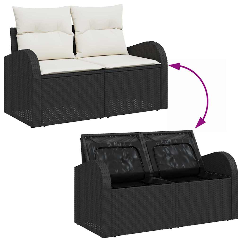Gartensofa-set mit Kissen mit Kissen 7 pcs Schwarz Poly Rattan