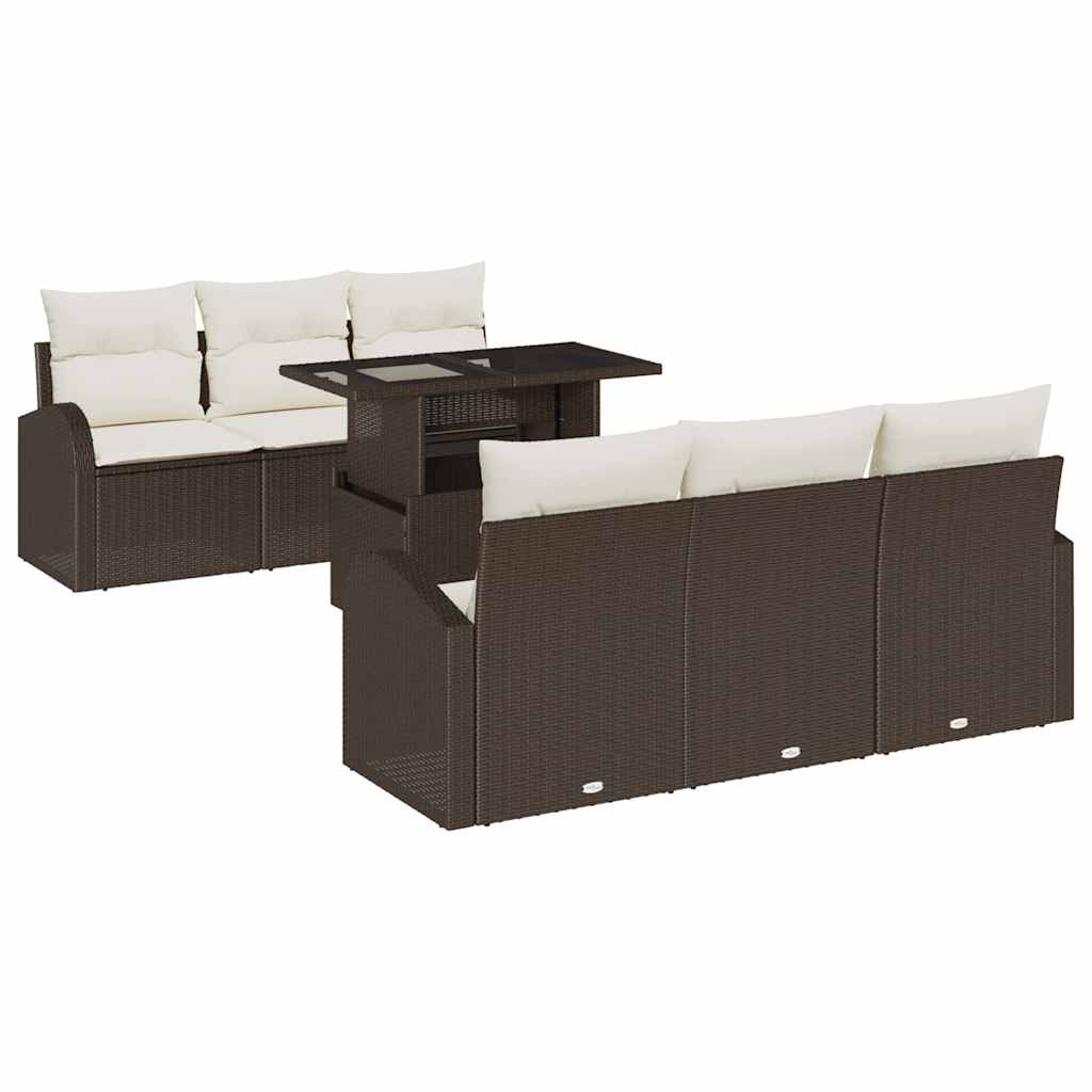 Gartensofa-set mit Kissen mit Speicher 7 pcs Braun Poly Rattan
