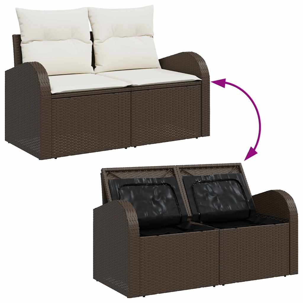 Gartensofa-set mit Kissen mit Speicher 7 pcs Braun Poly Rattan