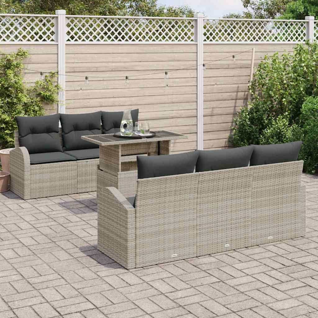 Gartensofa-set mit Kissen mit Kissen 7 pcs Hellgrau Poly Rattan