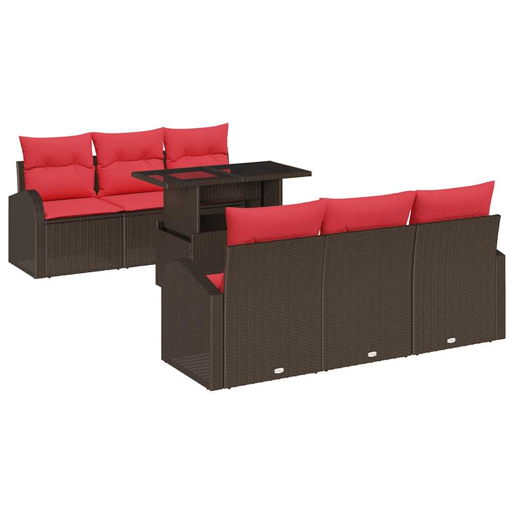 Gartensofa-set mit Kissen mit Speicher 7 pcs Braun Poly Rattan