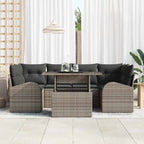 Garten-Sofa-Set mit Kissen mit Speicher 7 pcs Grau Poly Rattan