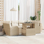 Garten-Sofa-Set mit Kissen mit Speicher 7 pcs Beige Poly Rattan