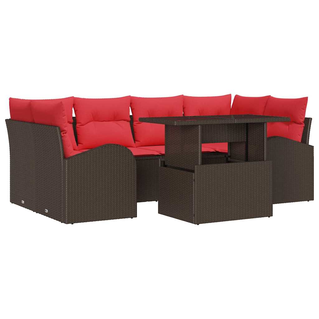 Gartensofa-set mit Kissen mit Speicher 7 pcs Braun und Rot