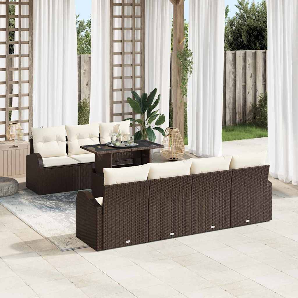 Gartensofa-set mit Kissen mit Speicher 8 pcs Braun Poly Rattan