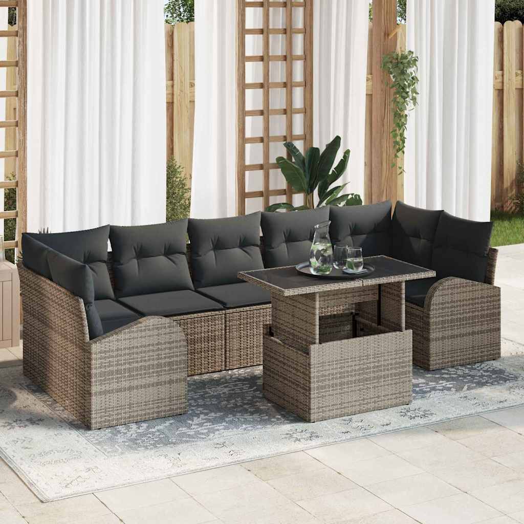 Gartensofa-set mit Kissen mit Speicher 8 pcs Grau Poly Rattan