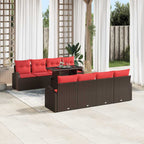 Gartensofa-set mit Kissen mit Speicher 9 pcs Braun Poly Rattan