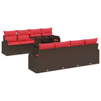 Gartensofa-set mit Kissen mit Speicher 9 pcs Braun Poly Rattan