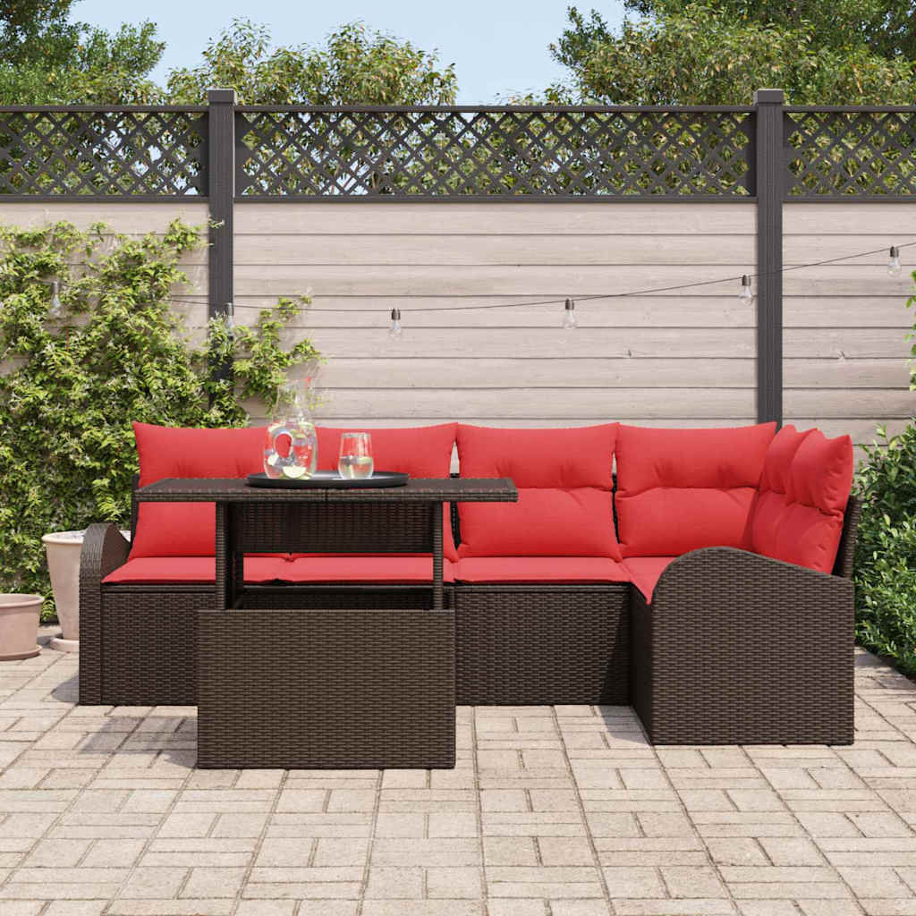 Gartensofa-set mit Kissen mit Speicher 6 pcs Braun Poly Rattan