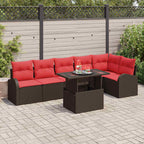 Gartensofa-set mit Kissen mit Speicher 7 pcs Braun Poly Rattan
