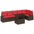 Gartensofa-set mit Kissen mit Speicher 7 pcs Braun Poly Rattan