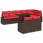 Garten-Sofa-Set mit Speicher 9 pcs Braun Poly Rattan