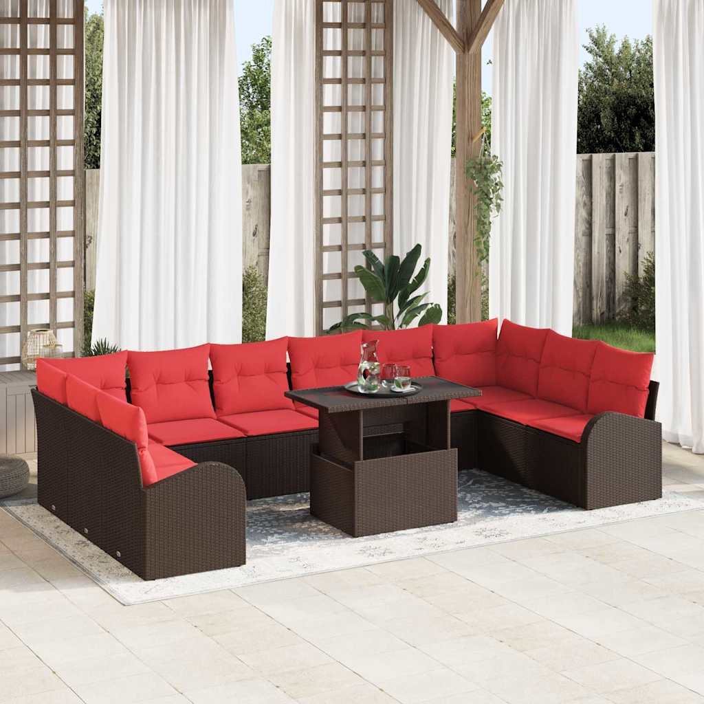 Gartensofa-set mit Kissen mit Speicher 11 pcs Braun Poly Rattan