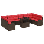 Gartensofa-set mit Kissen mit Speicher 11 pcs Braun Poly Rattan