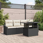 Garten-Sofa-Set mit Speicher 5 pcs Schwarz Poly Rattan