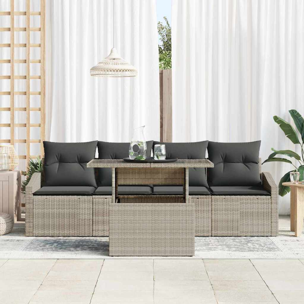 Garten-Sofa-Set mit Speicher 5 pcs Hellgrau Poly Rattan