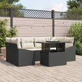 Garten-Sofa-Set mit Speicher 7 pcs Schwarz Poly Rattan