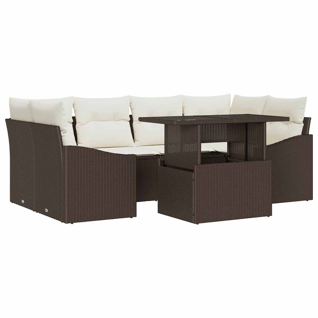 Garten-Sofa-Set mit Speicher 7 pcs Braun Poly Rattan