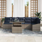 Garten-Sofa-Set mit Kissen mit Kissen 7 pcs Grau und Marineblau