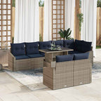 Garten-Sofa-Set mit Kissen mit Kissen 9 pcs Grau und Marineblau