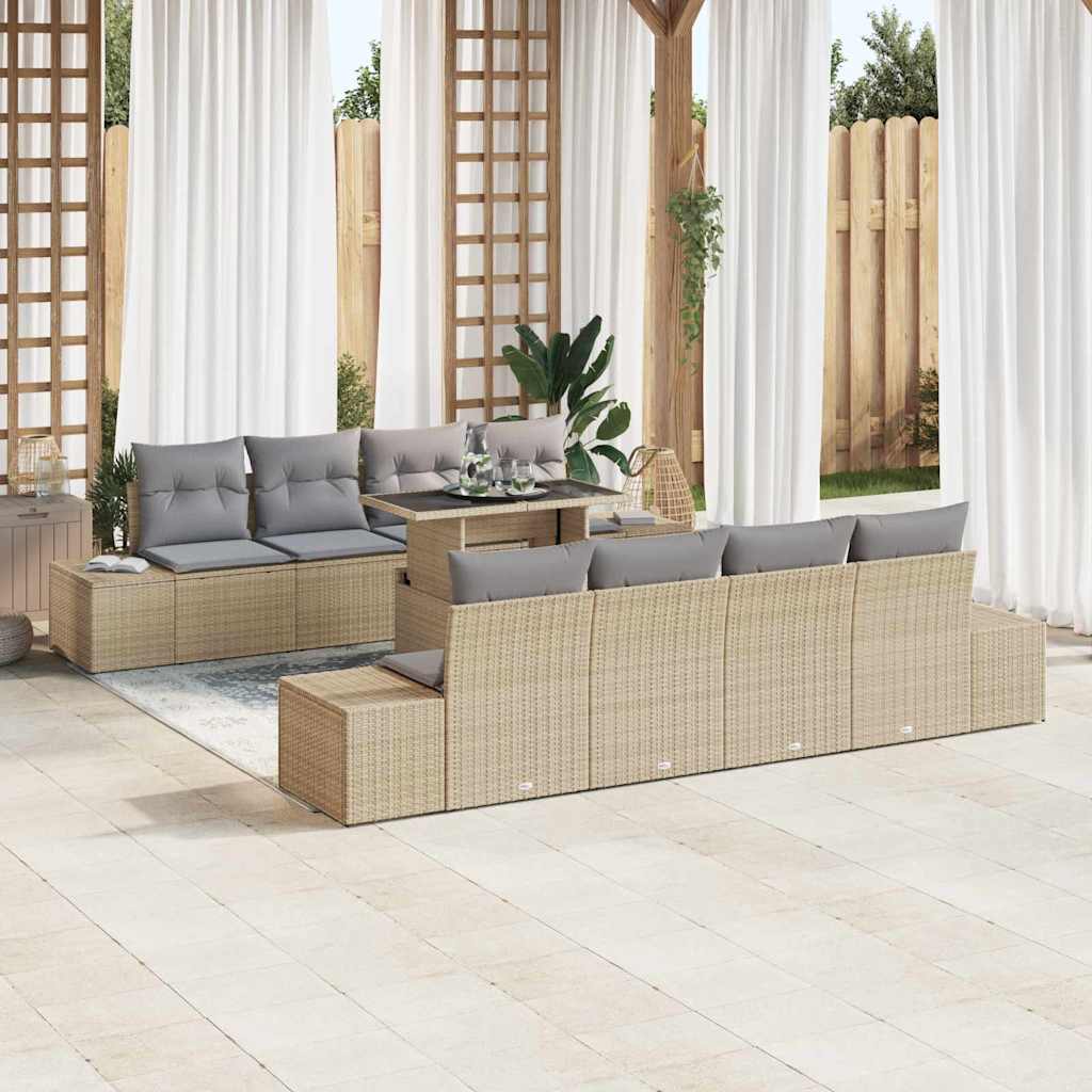Gartensofa-set mit Kissen mit Speicher 9 pcs Beige und Hellgrau