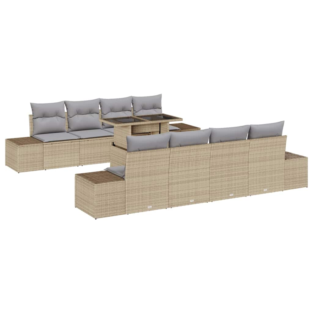 Gartensofa-set mit Kissen mit Speicher 9 pcs Beige und Hellgrau