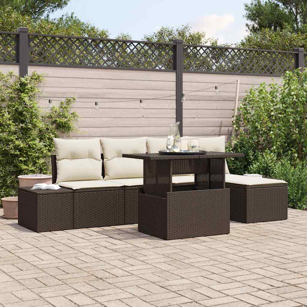 Garten-Sofa-Set mit Speicher 6 pcs Braun Poly Rattan