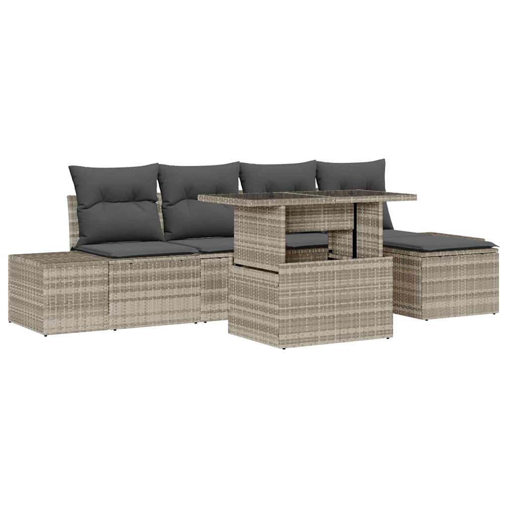Garten-Sofa-Set mit Speicher 6 pcs Hellgrau Poly Rattan